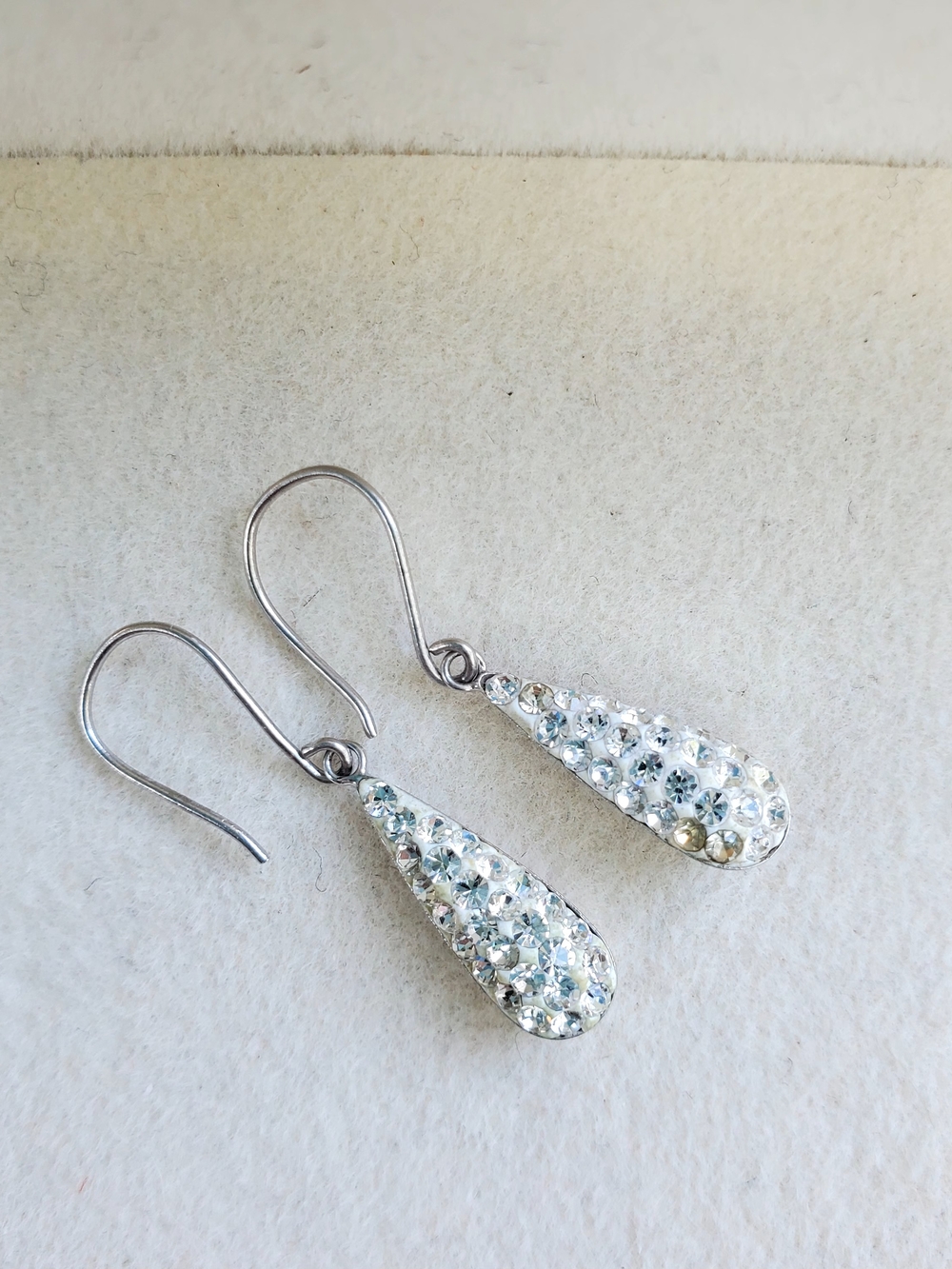 Sterling Silver Crystal Teardrop Dangle Earrings - 1.08 g